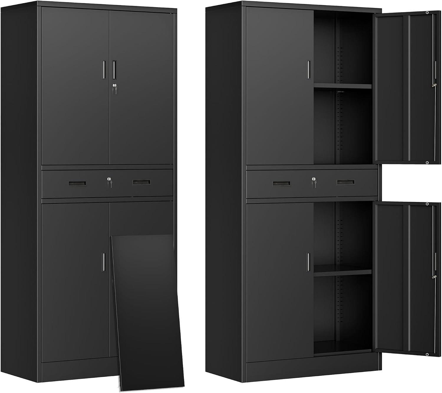 Home Office Kitchen - Tall Metal Storage Cabinet With Drawer,