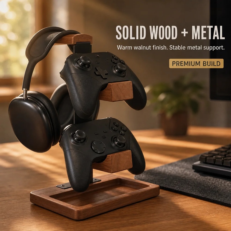 Wooden Headphone Stand Gaming  - Home Office Headset recension och pris