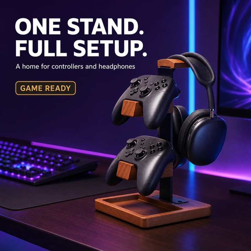 Wooden Headphone Stand Gaming  - Home Office Headset recension och pris
