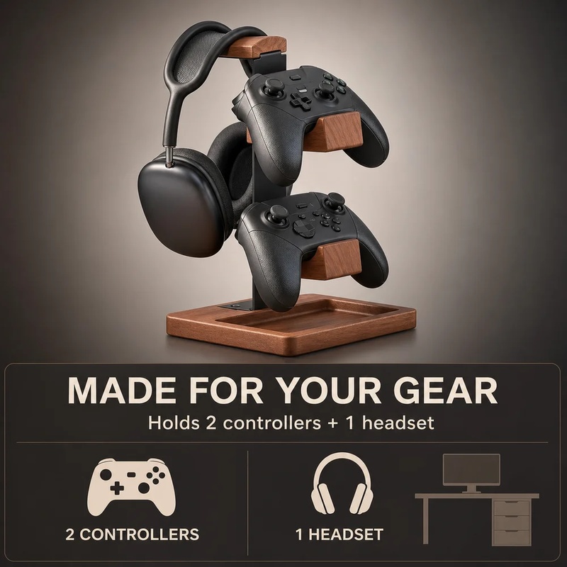 Wooden Headphone Stand Gaming  - Home Office Headset recension och pris